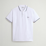 Polo Monterey in piquet di cotone elasticizzato con bordi a righe CFWOPO0066MRUT2556 8041 WOOLRICH Bright white 