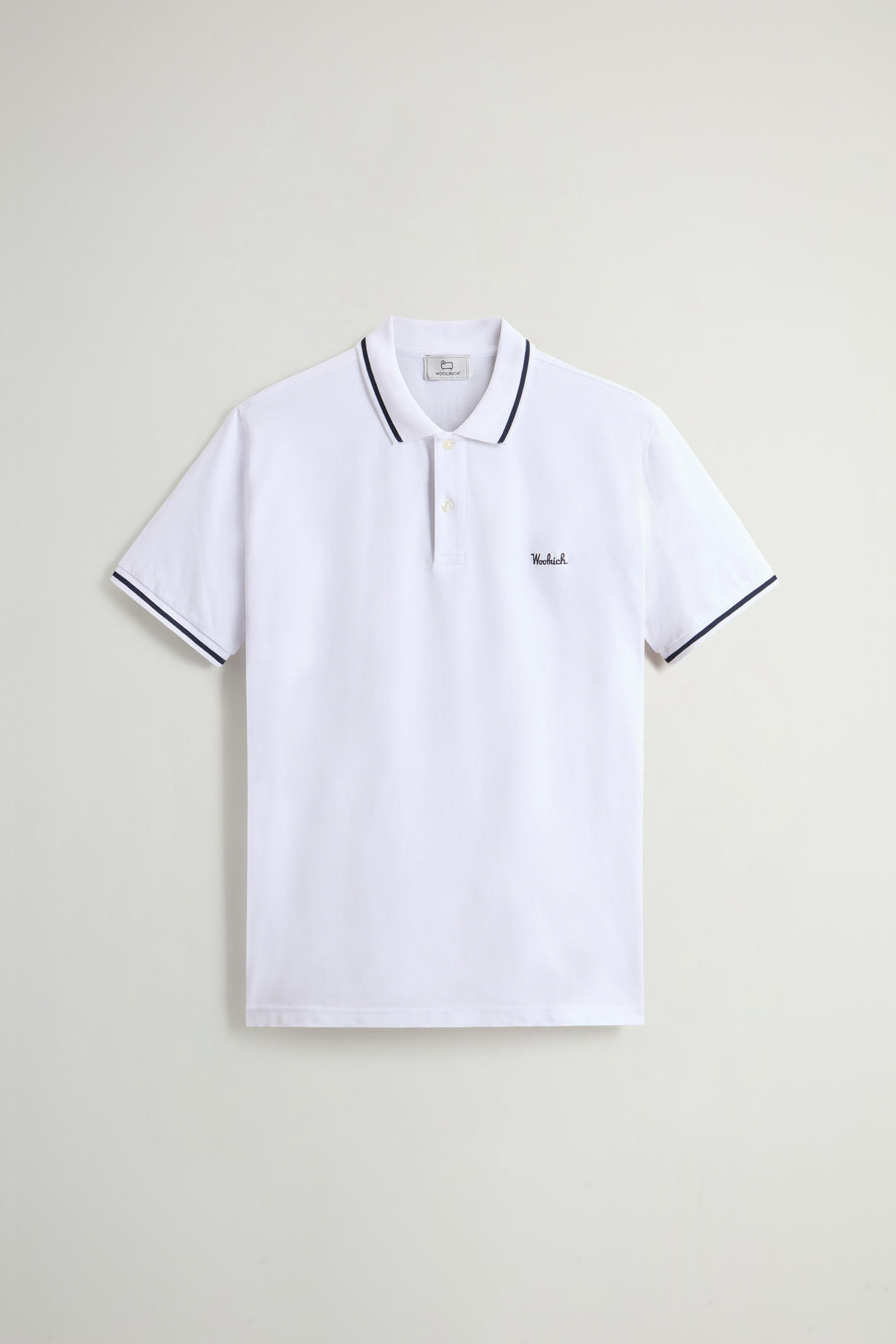 Polo Monterey in piquet di cotone elasticizzato con bordi a righe CFWOPO0066MRUT2556 8041 WOOLRICH Bright white 