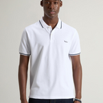 Polo Monterey in piquet di cotone elasticizzato con bordi a righe CFWOPO0066MRUT2556 8041 WOOLRICH Bright white 