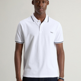 Polo Monterey in piquet di cotone elasticizzato con bordi a righe CFWOPO0066MRUT2556 8041 WOOLRICH Bright white 
