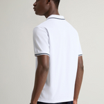 Polo Monterey in piquet di cotone elasticizzato con bordi a righe CFWOPO0066MRUT2556 8041 WOOLRICH Bright white 
