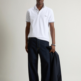 Polo Monterey in piquet di cotone elasticizzato con bordi a righe CFWOPO0066MRUT2556 8041 WOOLRICH Bright white 