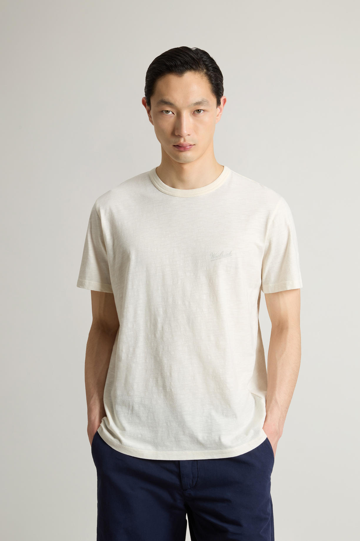 T-Shirt in puro cotone fiammato CFWOTE0161MRUT4061 8887 WOOLRICH Jet stream 