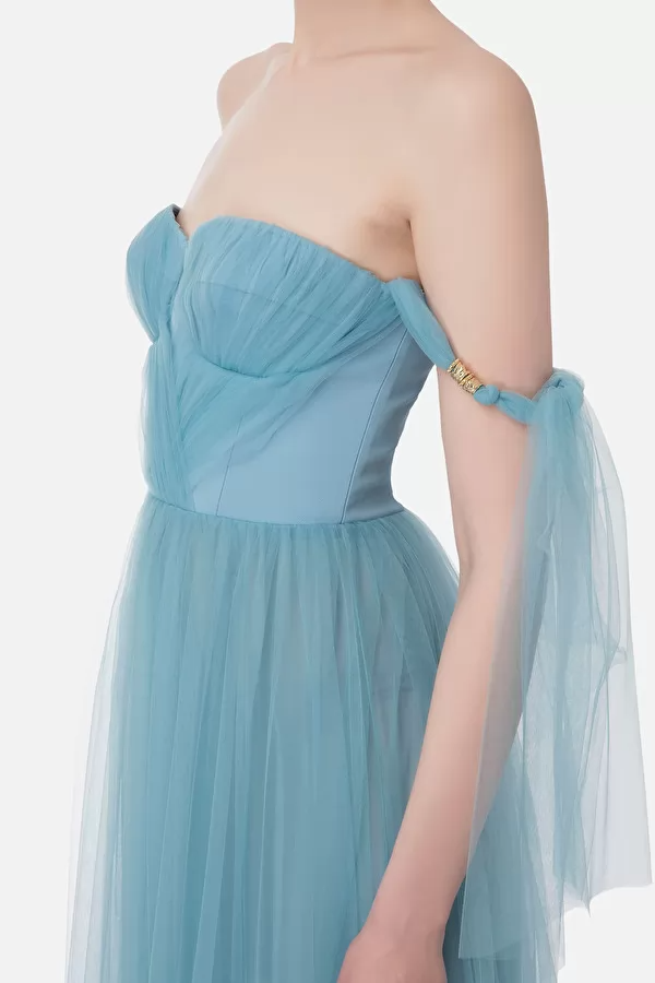 Abito red carpet in tulle con volant sulle maniche AB46532E2 016 ELISABETTA FRANCHI Carta da zucchero 