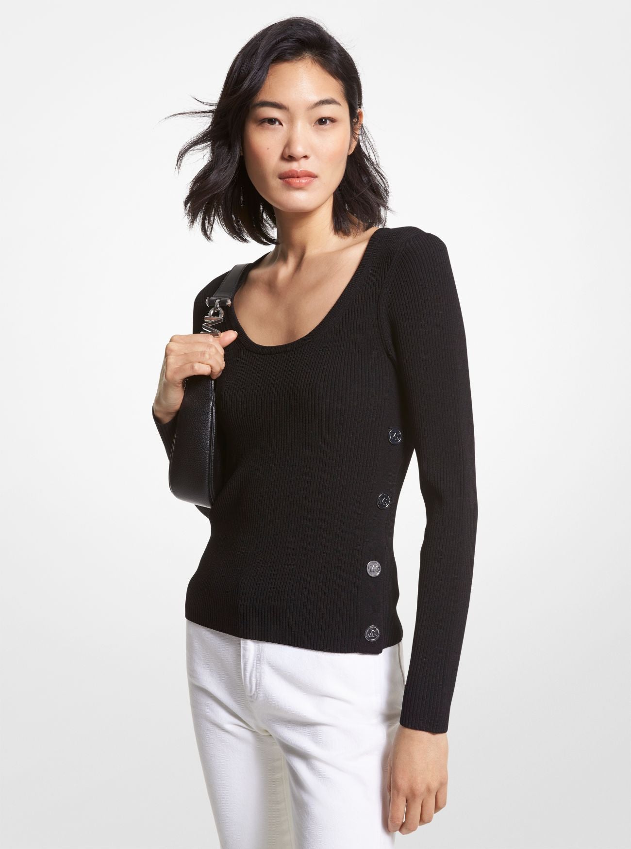 Pullover in maglia stretch a coste MS360MM33D 001 MICHAEL KORS Black 