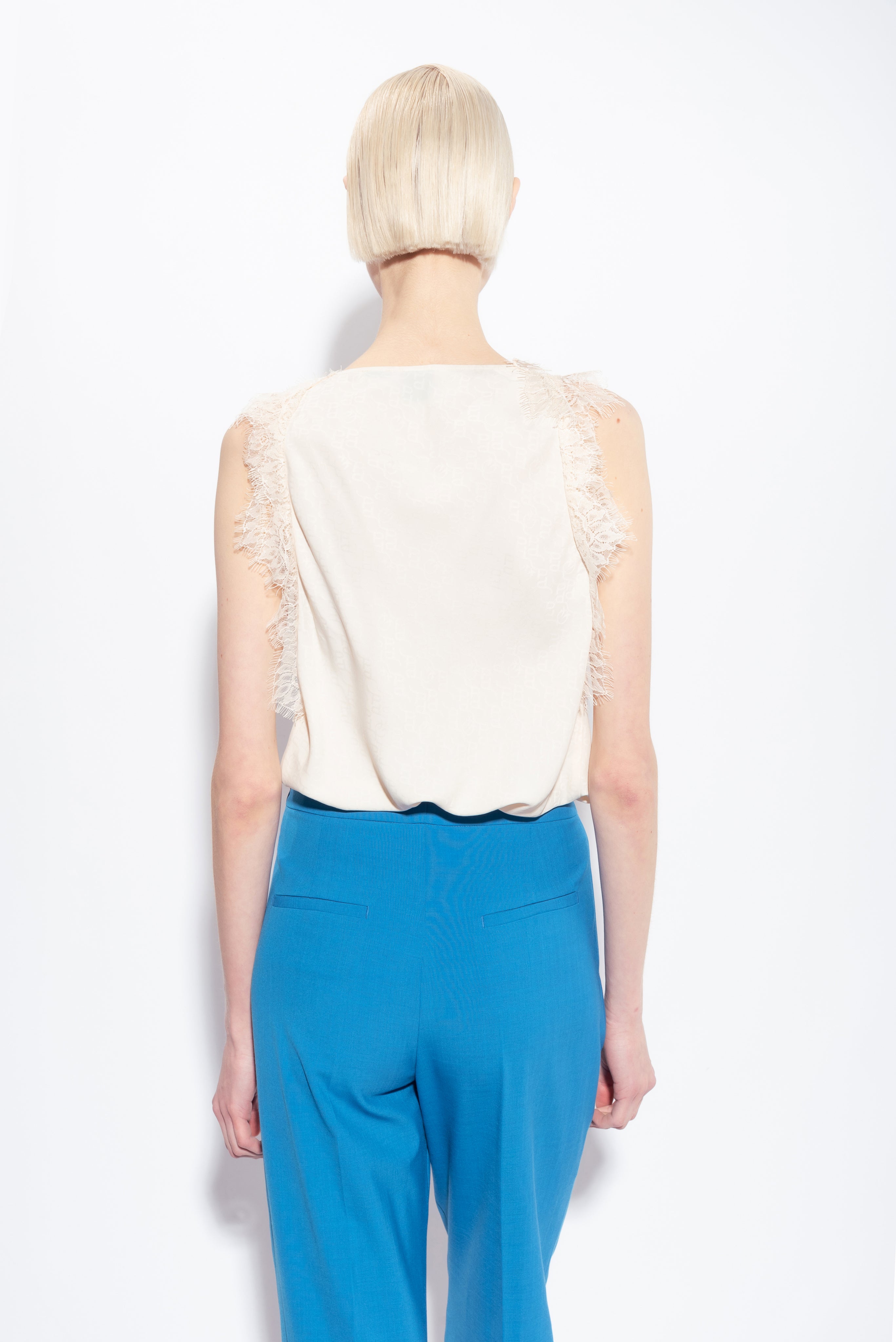 Top jacquard logato con pizzo 100123A01P N96 PINKO White 