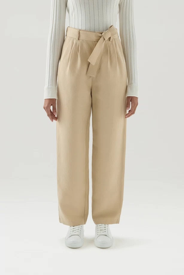 Pantaloni con cintura in misto lino viscosa CFWWTR0151FRUT3043 8925 WOOLRICH Feather beige 