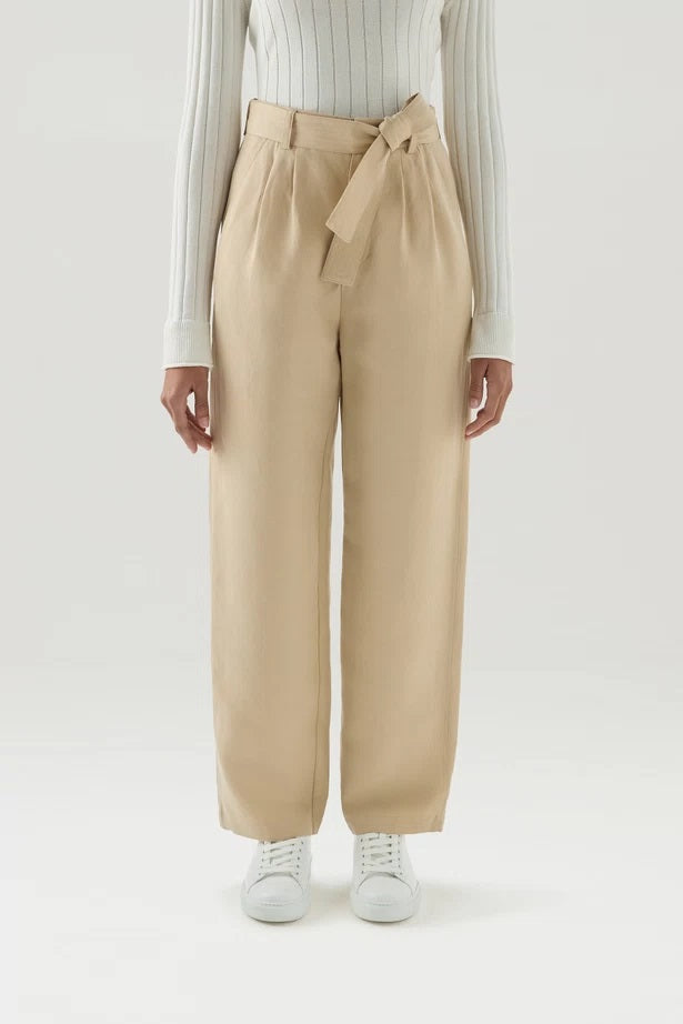 Pantaloni con cintura in misto lino viscosa CFWWTR0151FRUT3043 8925 WOOLRICH Feather beige 