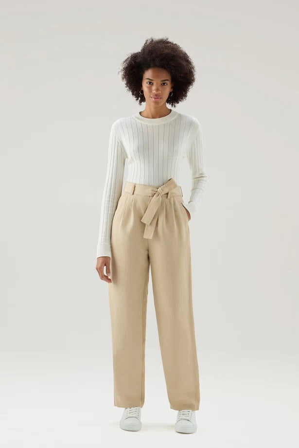 Pantaloni con cintura in misto lino viscosa CFWWTR0151FRUT3043 8925 WOOLRICH Feather beige 