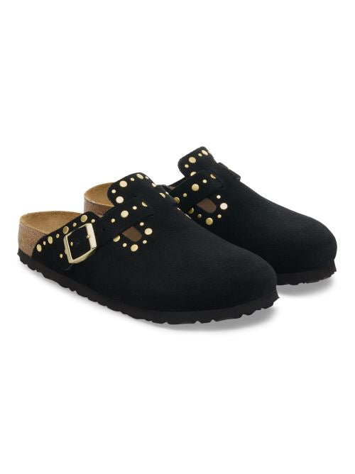 Ciabatta in pelle scamosciata con rivetti BOSTON RIVET 1030491 BLACK BIRKENSTOCK Black 