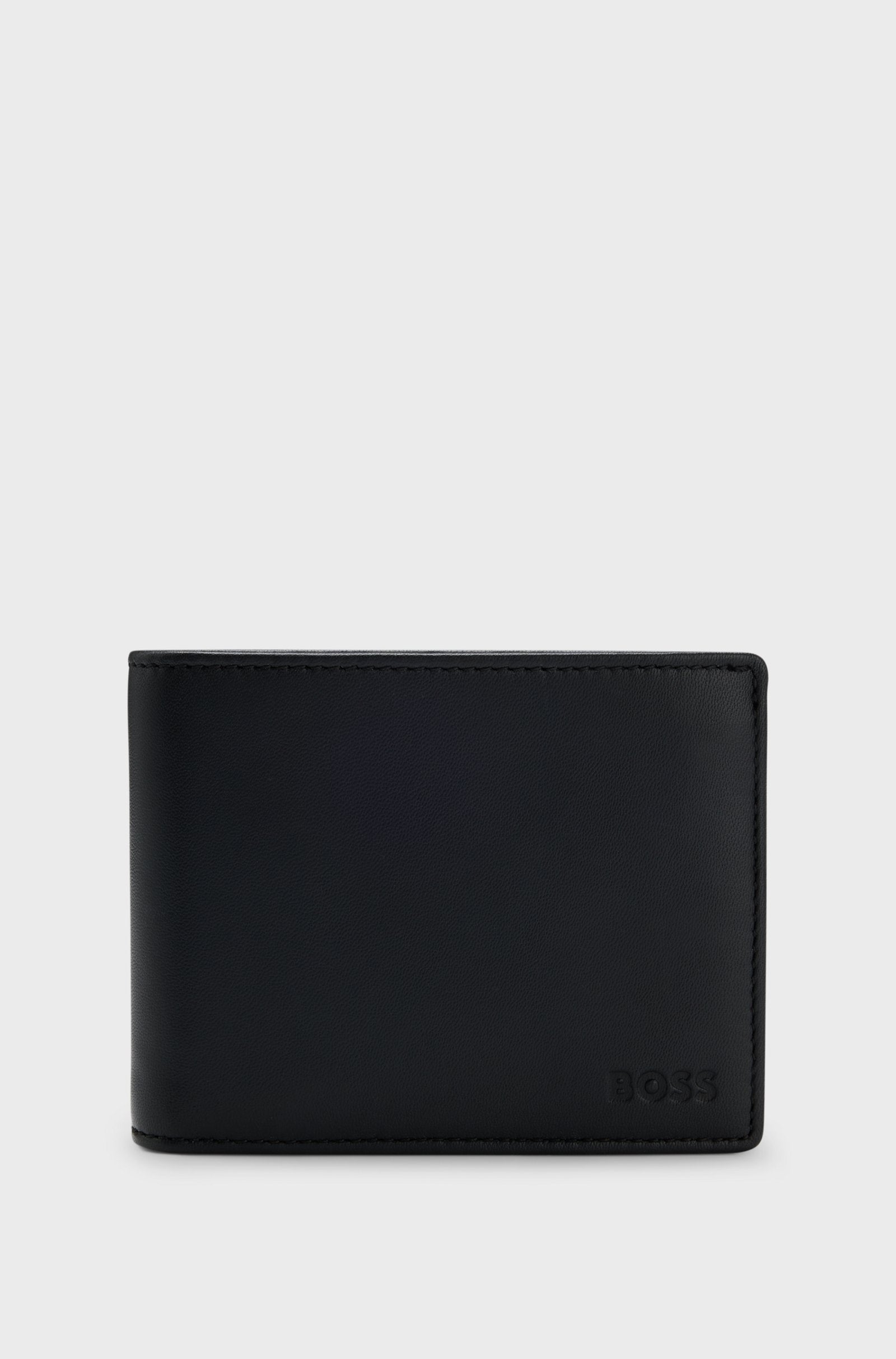 Portafoglio bi-fold in pelle martellata con logo goffrato 50470459 10241555 01 001 BOSS Black 