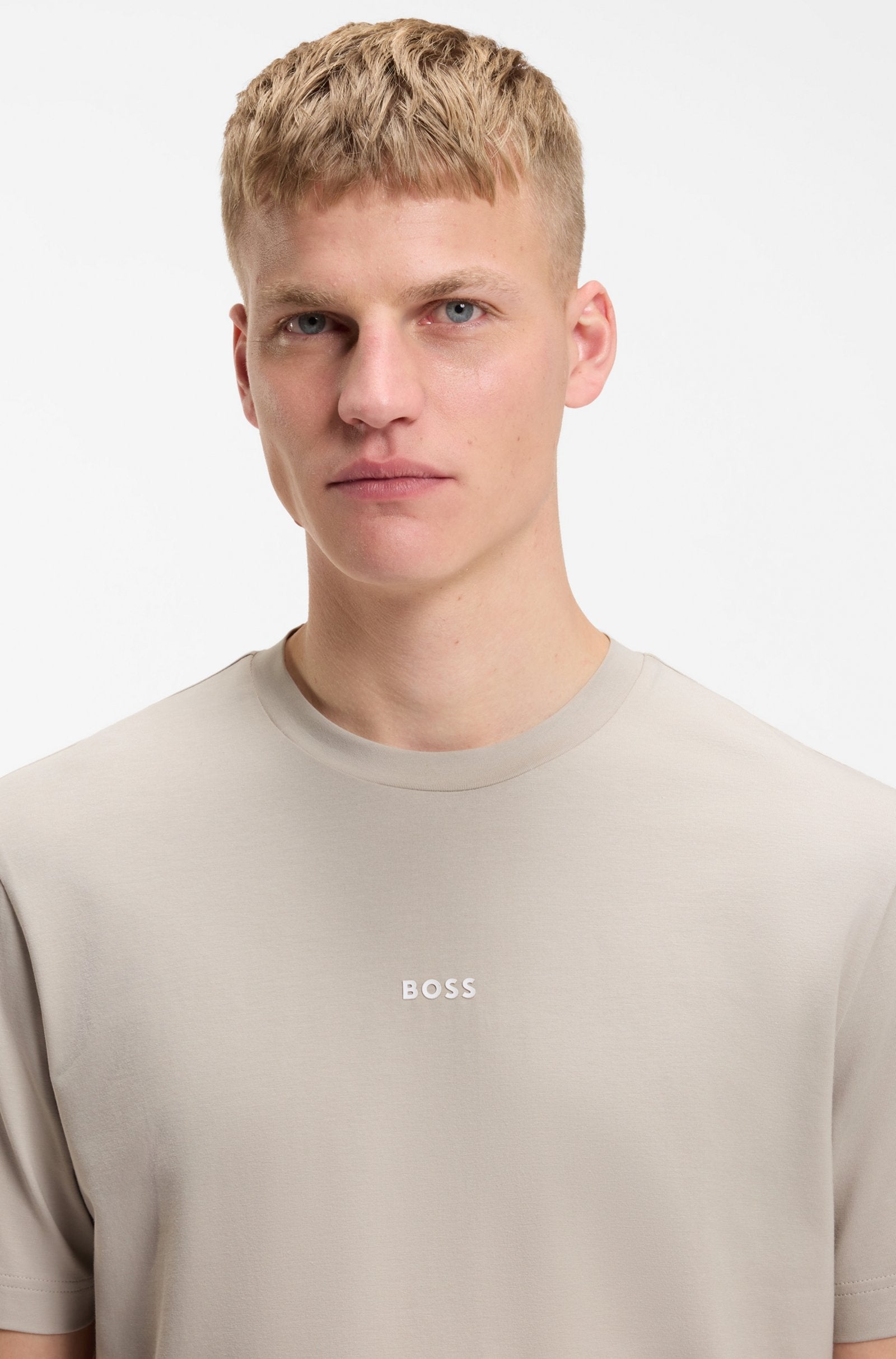 T-shirt in cotone elasticizzato con logo a contrasto 50473278 10242929 01 070 BOSS Open beige 