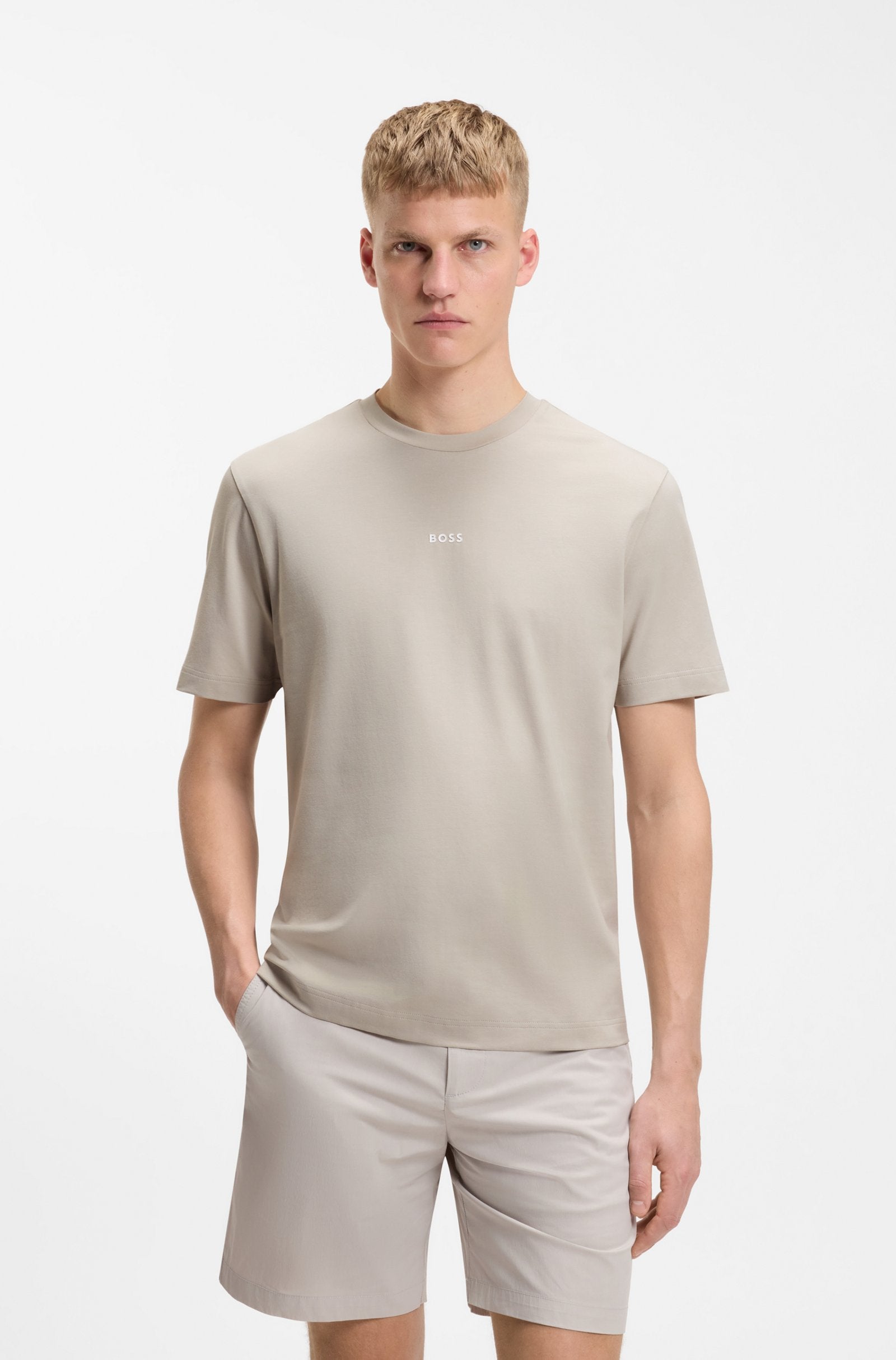 T-shirt in cotone elasticizzato con logo a contrasto 50473278 10242929 01 070 BOSS Open beige 