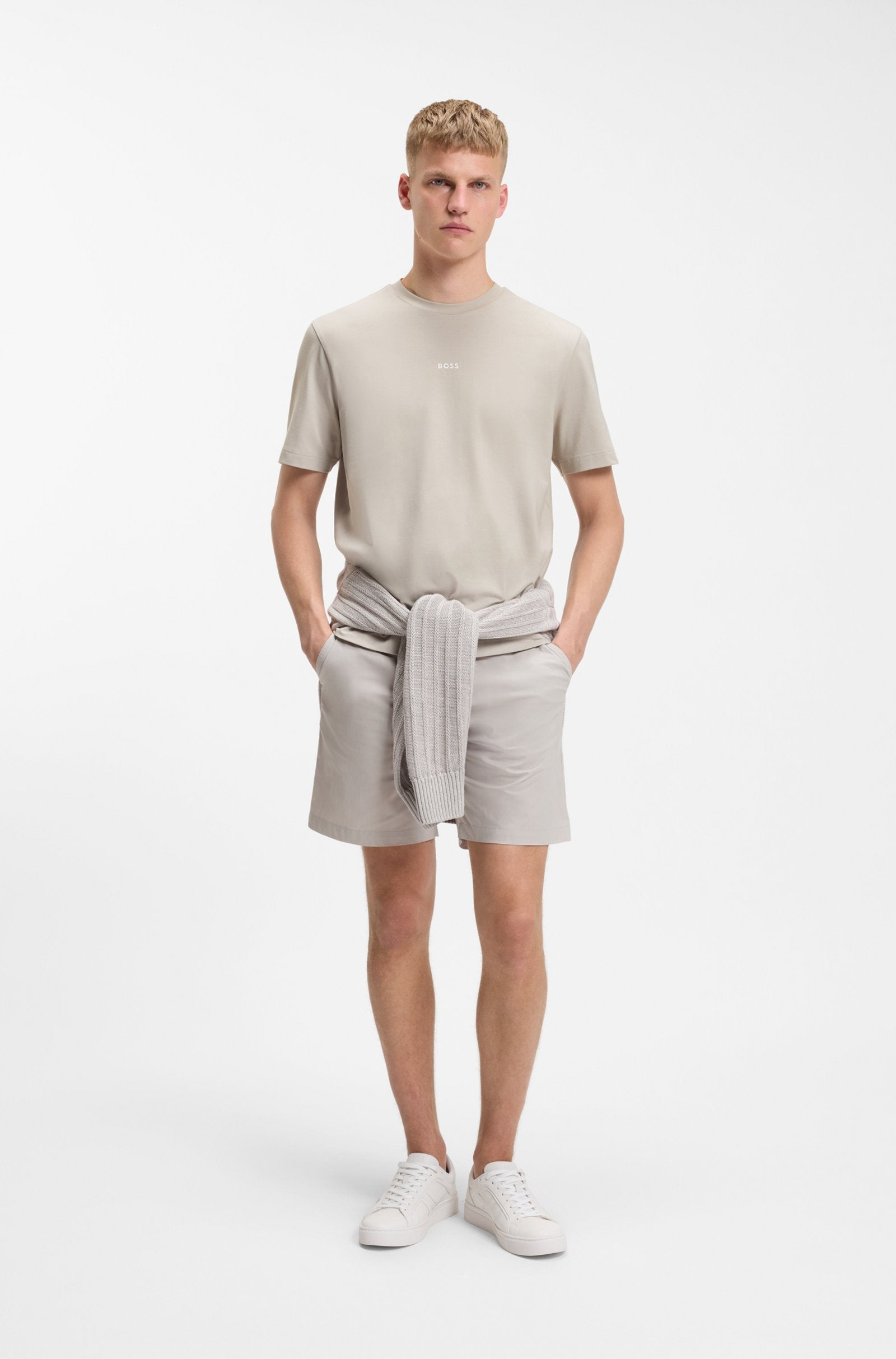 T-shirt in cotone elasticizzato con logo a contrasto 50473278 10242929 01 070 BOSS Open beige 