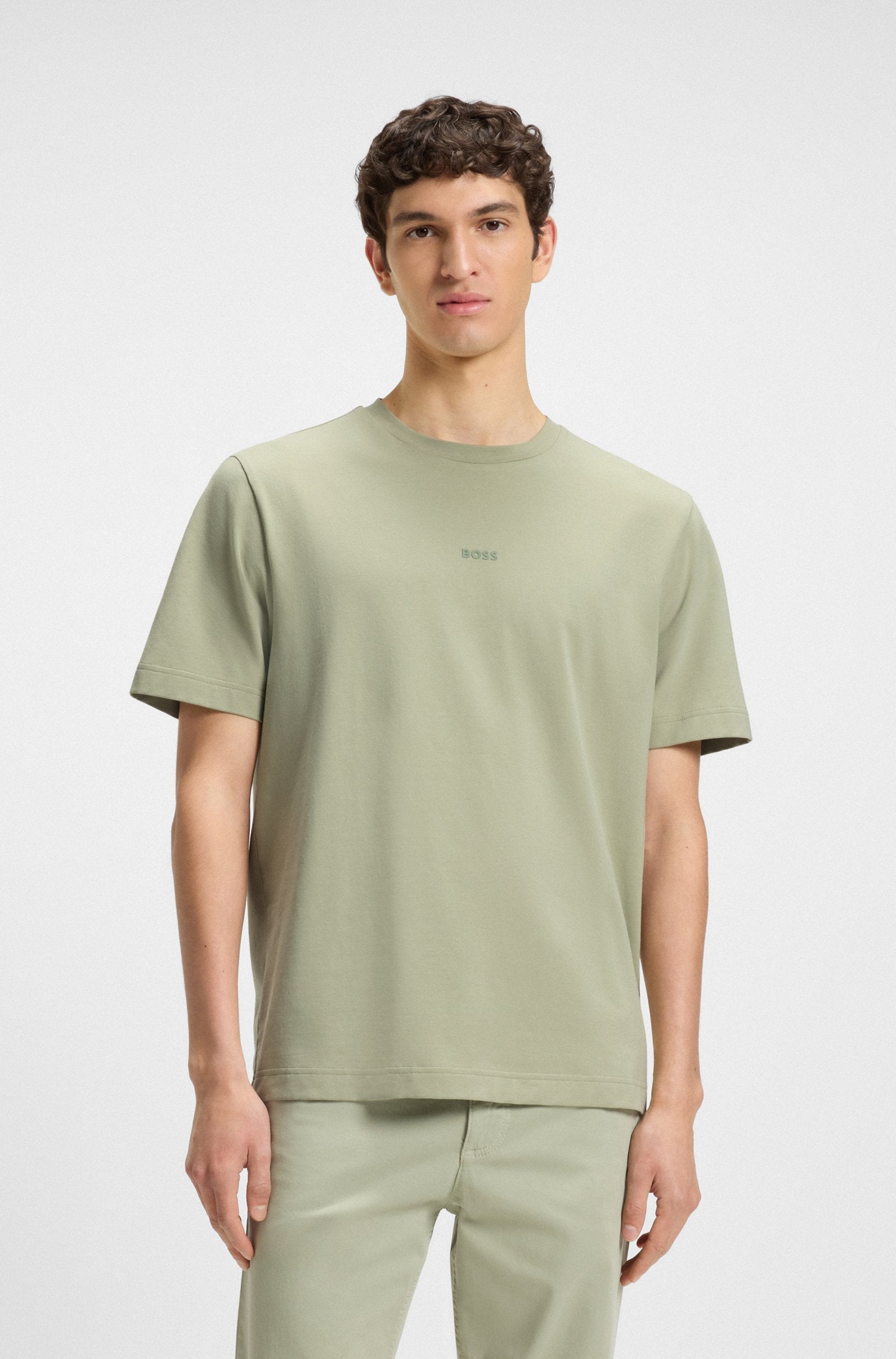 T-shirt in cotone elasticizzato con logo a contrasto 50473278 10242929 01 077 BOSS Open green 