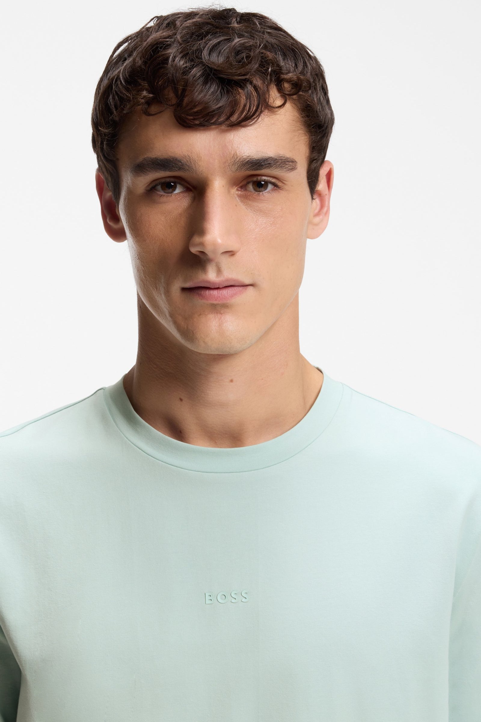 T-shirt in cotone elasticizzato con logo a contrasto 50473278 10242929 01 447 BOSS Turquoise/aqua 