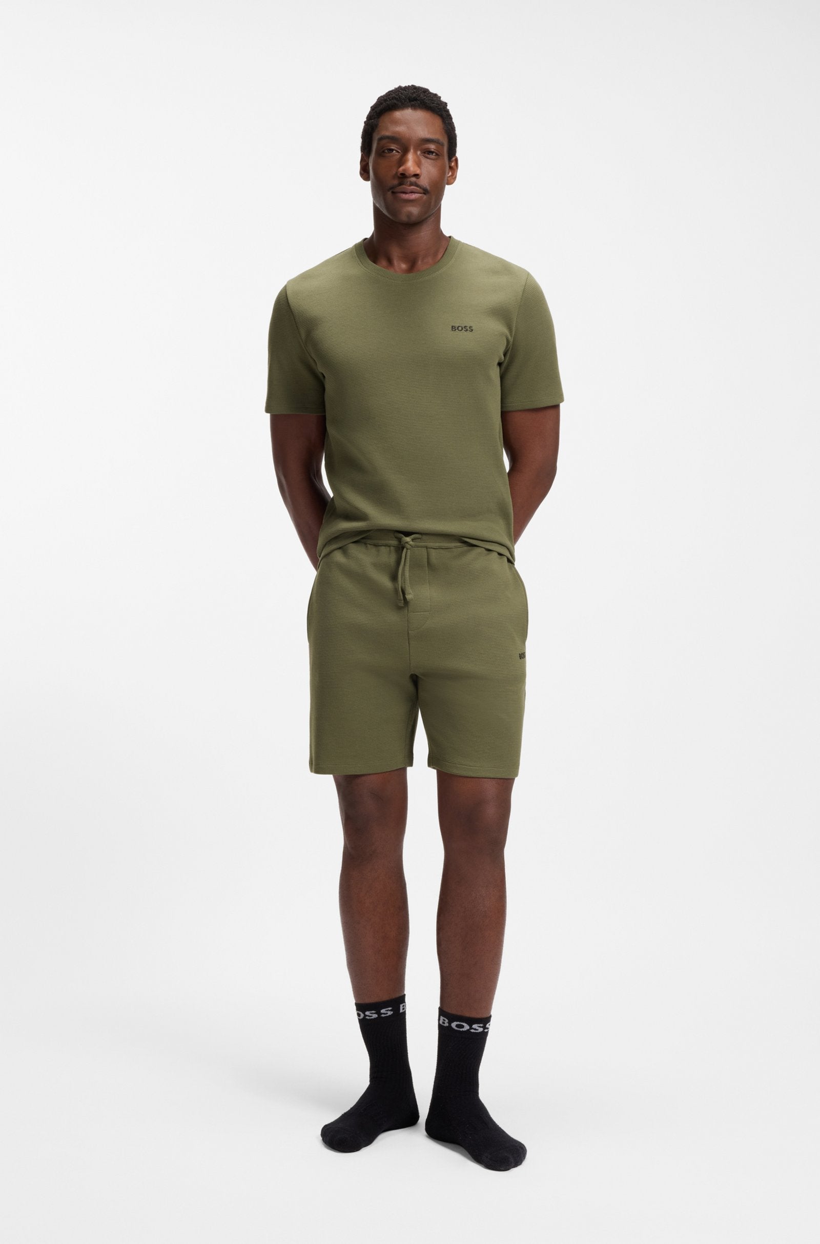 Bermuda in misto cotone con logo ricamato 50535884 10269584 01 350 BOSS Open green 