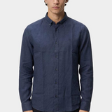 Camicia button down in lino 50556077 10261979 01 404 BOSS Dark blue 