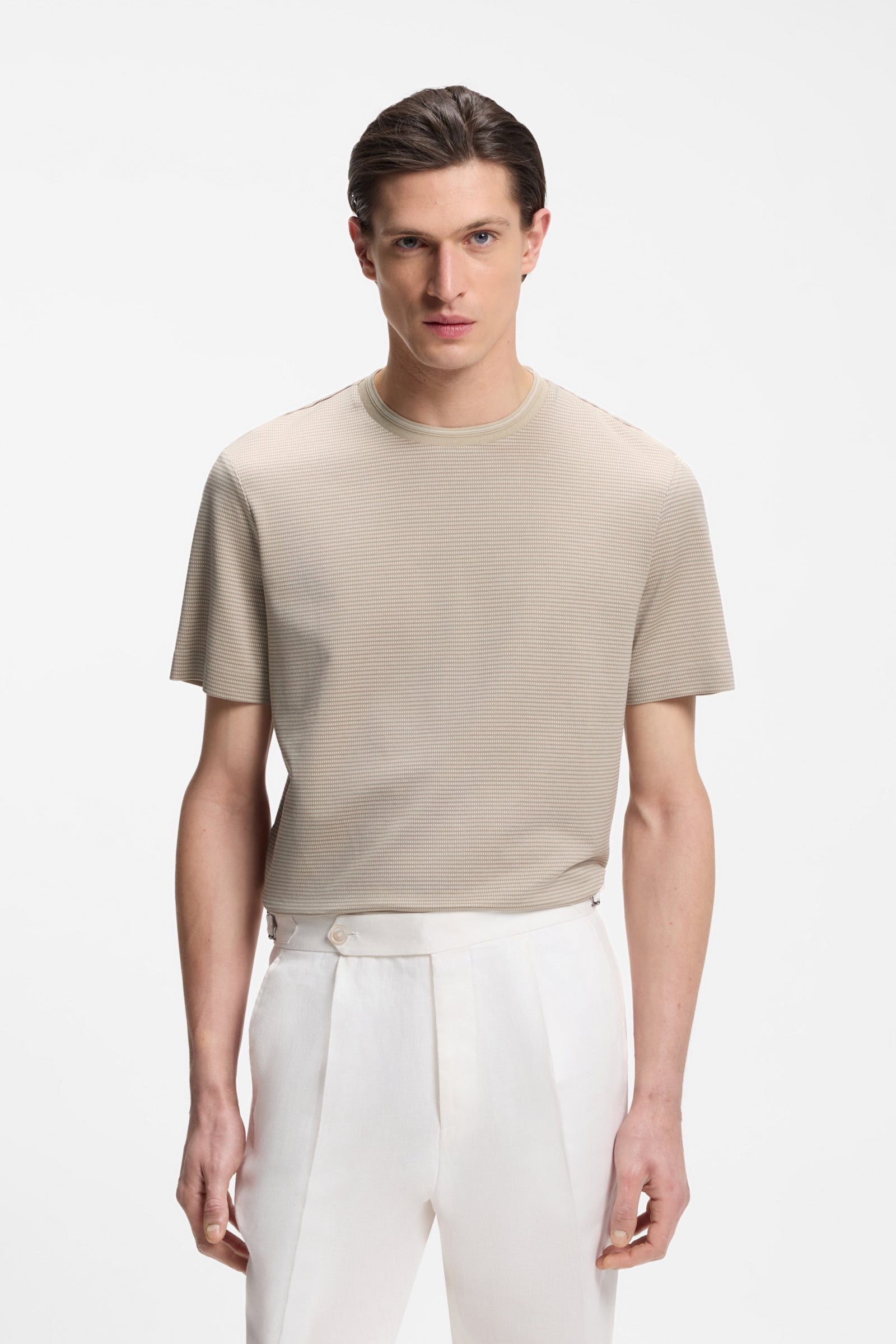 T-Shirt in cotone mercerizzato con motivo jacquard 50559775 10279650 01 286 BOSS Open beige 