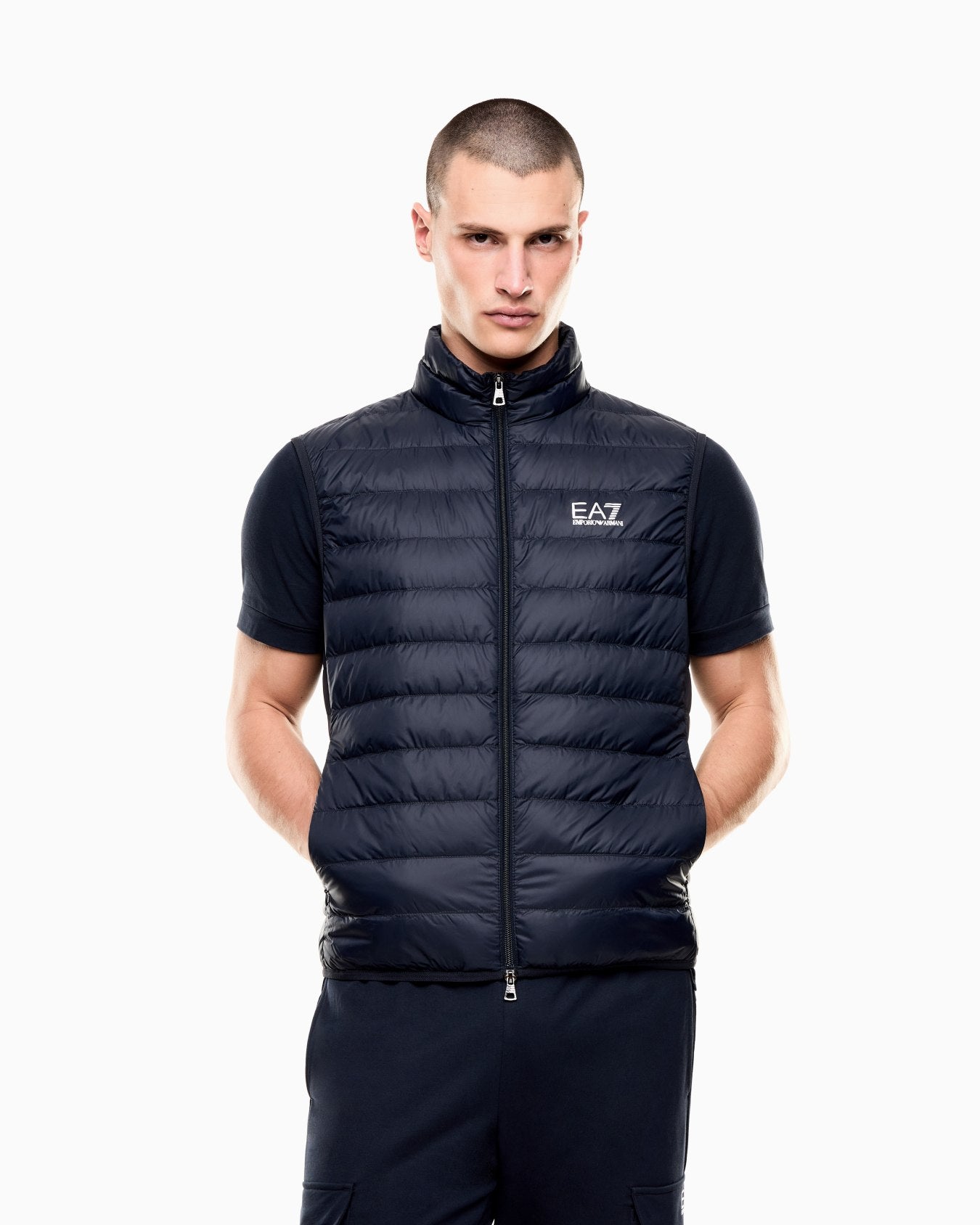 Gilet packable imbottito in piuma con zip 8NPQ06 PNGPZ 1562 EA7 Blue 