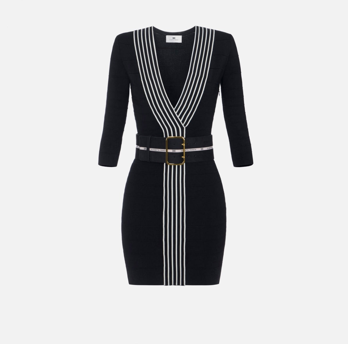 Abito in maglia con bande a righe AM01S61E2 685 ELISABETTA FRANCHI Nero/burro 