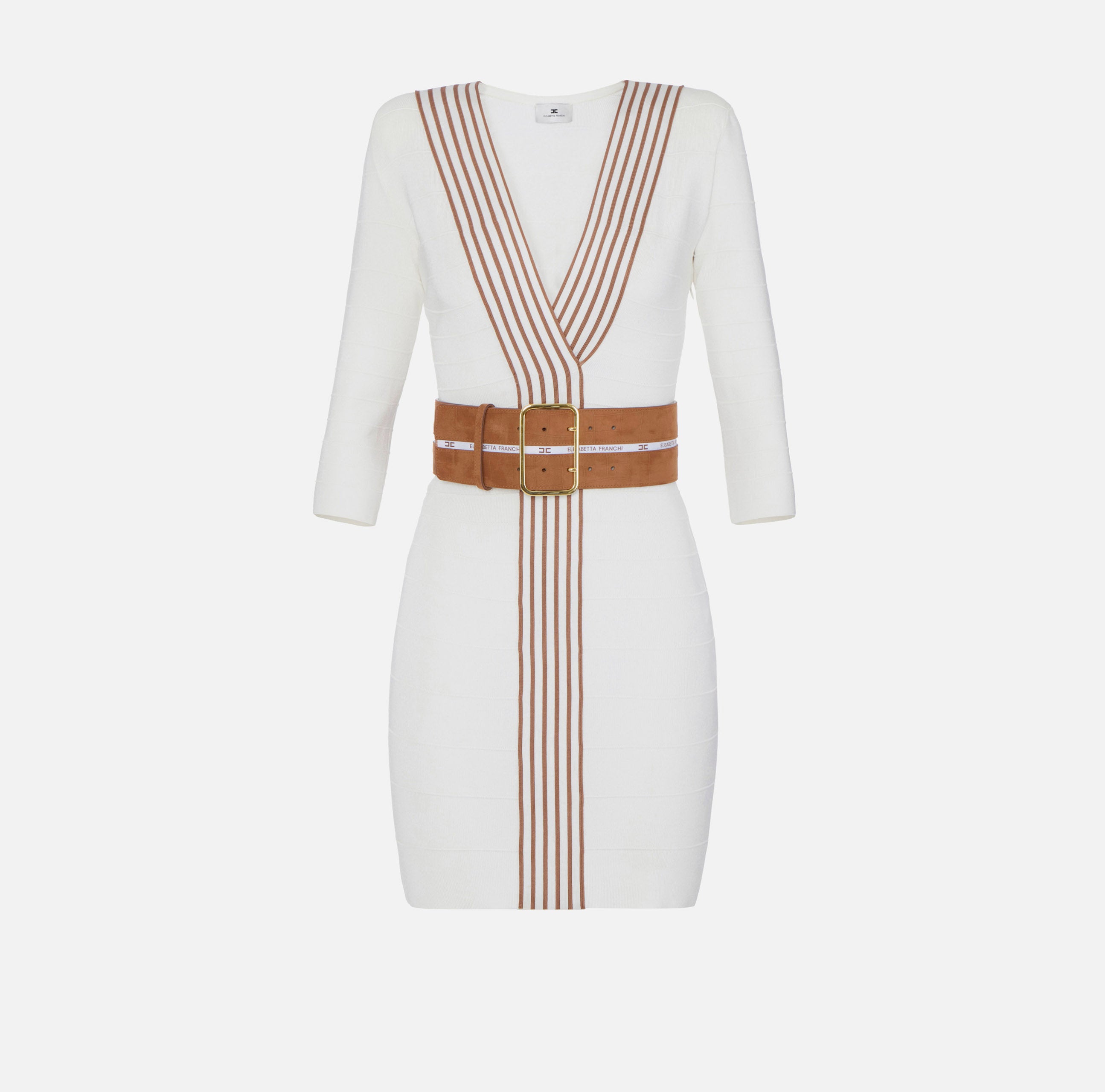 Abito in maglia con bande a righe AM01S61E2 AQ6 ELISABETTA FRANCHI Avorio/cuoio 