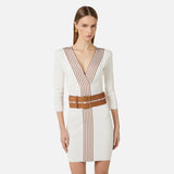 Abito in maglia con bande a righe AM01S61E2 AQ6 ELISABETTA FRANCHI Avorio/cuoio 