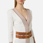 Abito in maglia con bande a righe AM01S61E2 AQ6 ELISABETTA FRANCHI Avorio/cuoio 