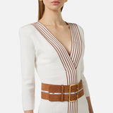 Abito in maglia con bande a righe AM01S61E2 AQ6 ELISABETTA FRANCHI Avorio/cuoio 