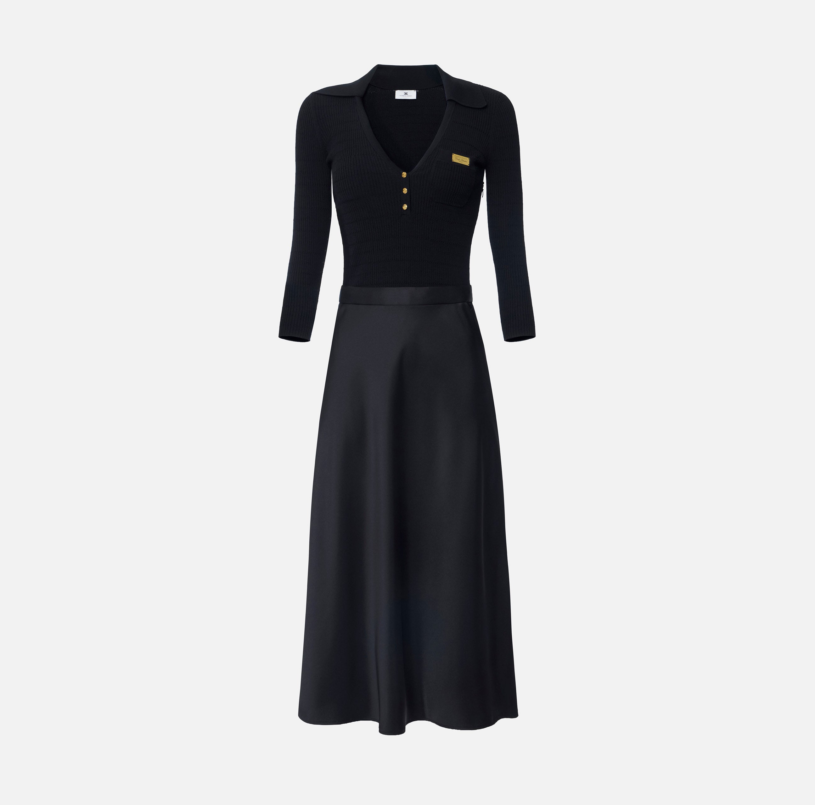 Abito in maglia a micro-trecce e raso AM13B61E2 110 ELISABETTA FRANCHI Nero 