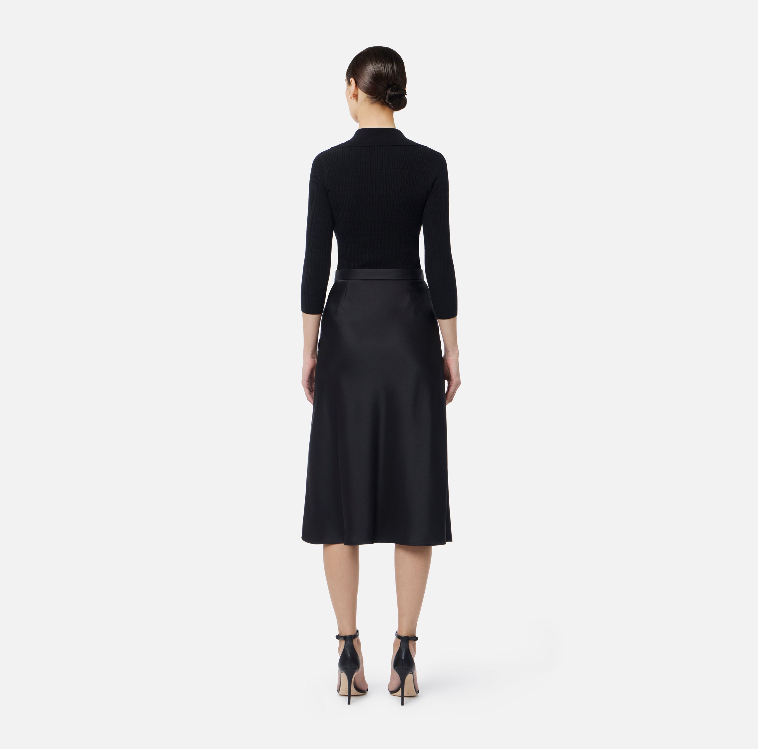 Abito in maglia a micro-trecce e raso AM13B61E2 110 ELISABETTA FRANCHI Nero 