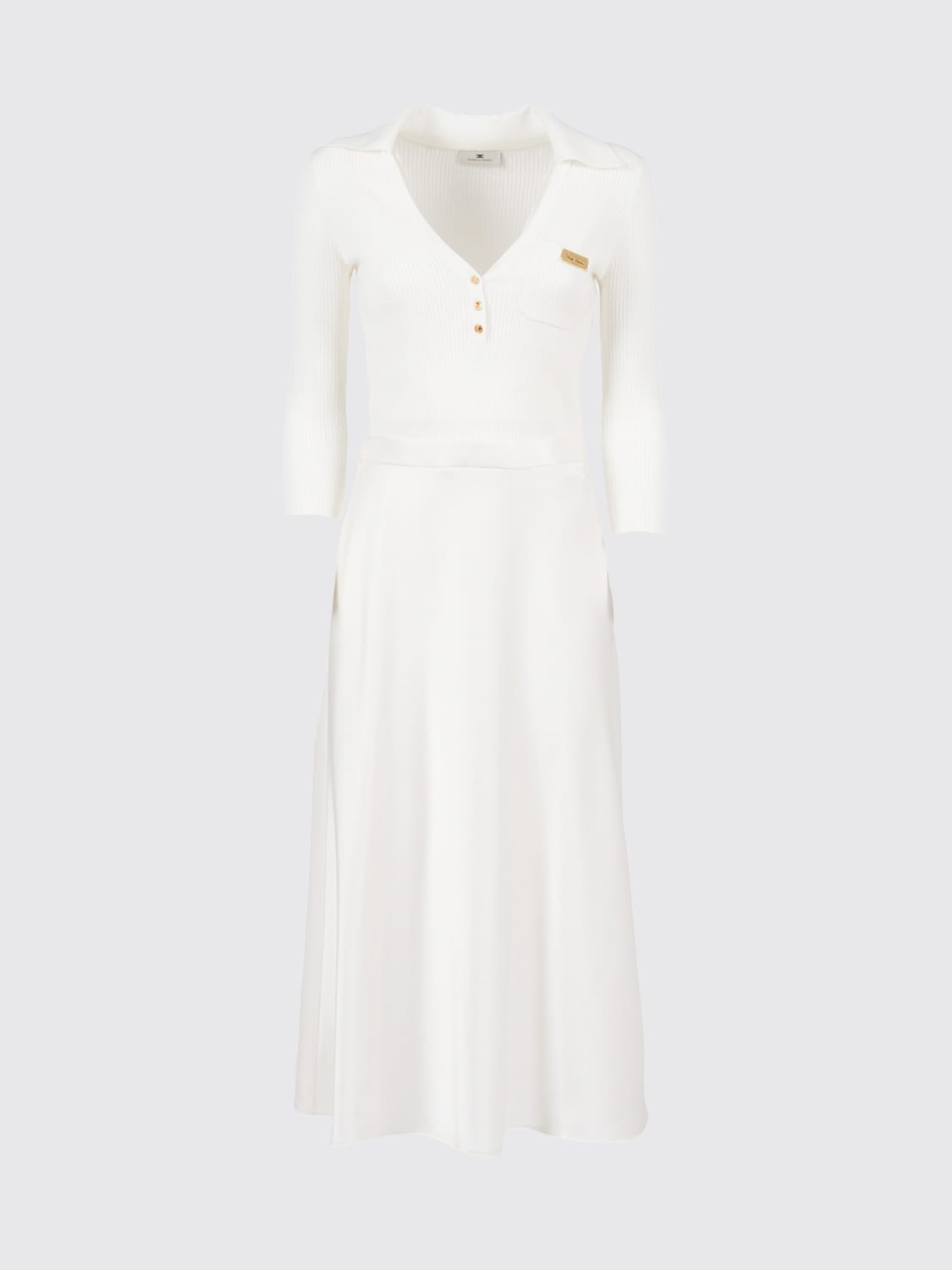 Abito in maglia a micro-trecce e raso AM13B61E2 360 ELISABETTA FRANCHI Avorio 