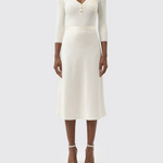 Abito in maglia a micro-trecce e raso AM13B61E2 360 ELISABETTA FRANCHI Avorio 