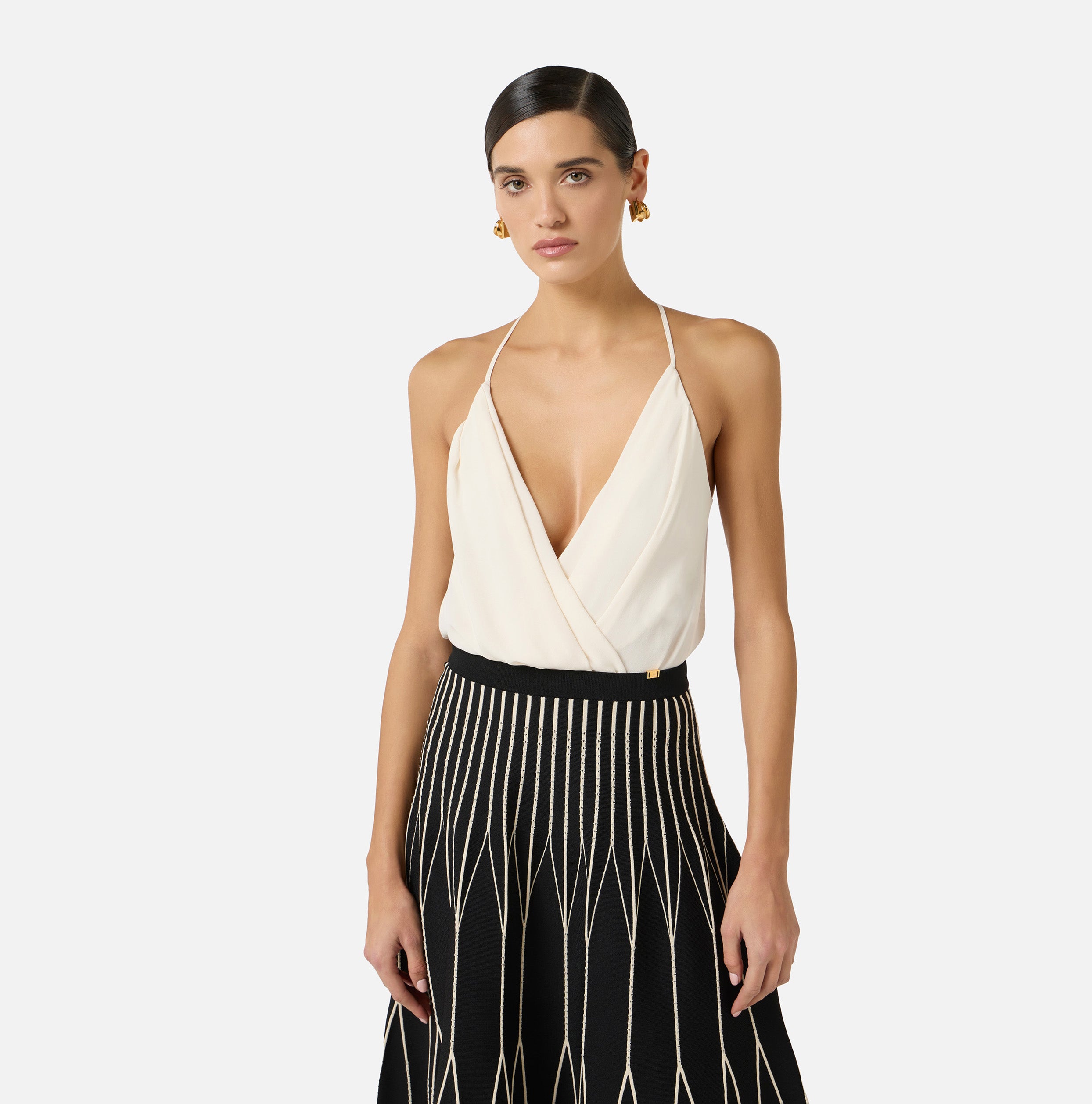 Body in georgette di viscosa BO01461E2 193 ELISABETTA FRANCHI Burro 