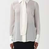 Camicia in georgette e crêpe con fusciacca CA14861E2 360 ELISABETTA FRANCHI Avorio 