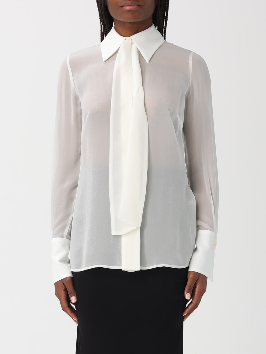 Camicia in georgette e crêpe con fusciacca CA14861E2 360 ELISABETTA FRANCHI Avorio 