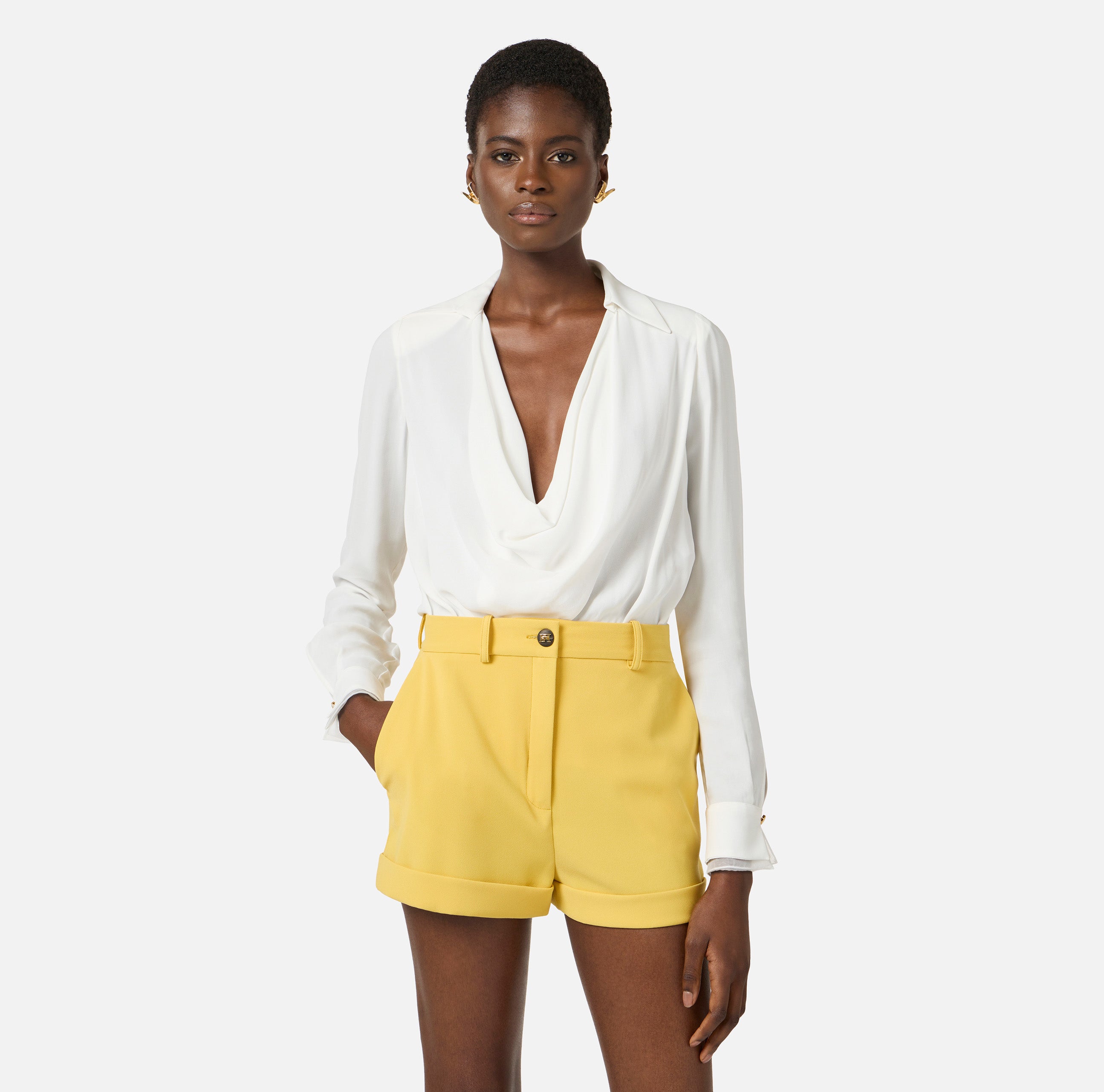 Body in georgette di viscosa CB00261E2 360 ELISABETTA FRANCHI Avorio 