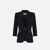 Giacca in doppio crêpe stretch con dettagli logo GI21561E2 110 ELISABETTA FRANCHI Nero 