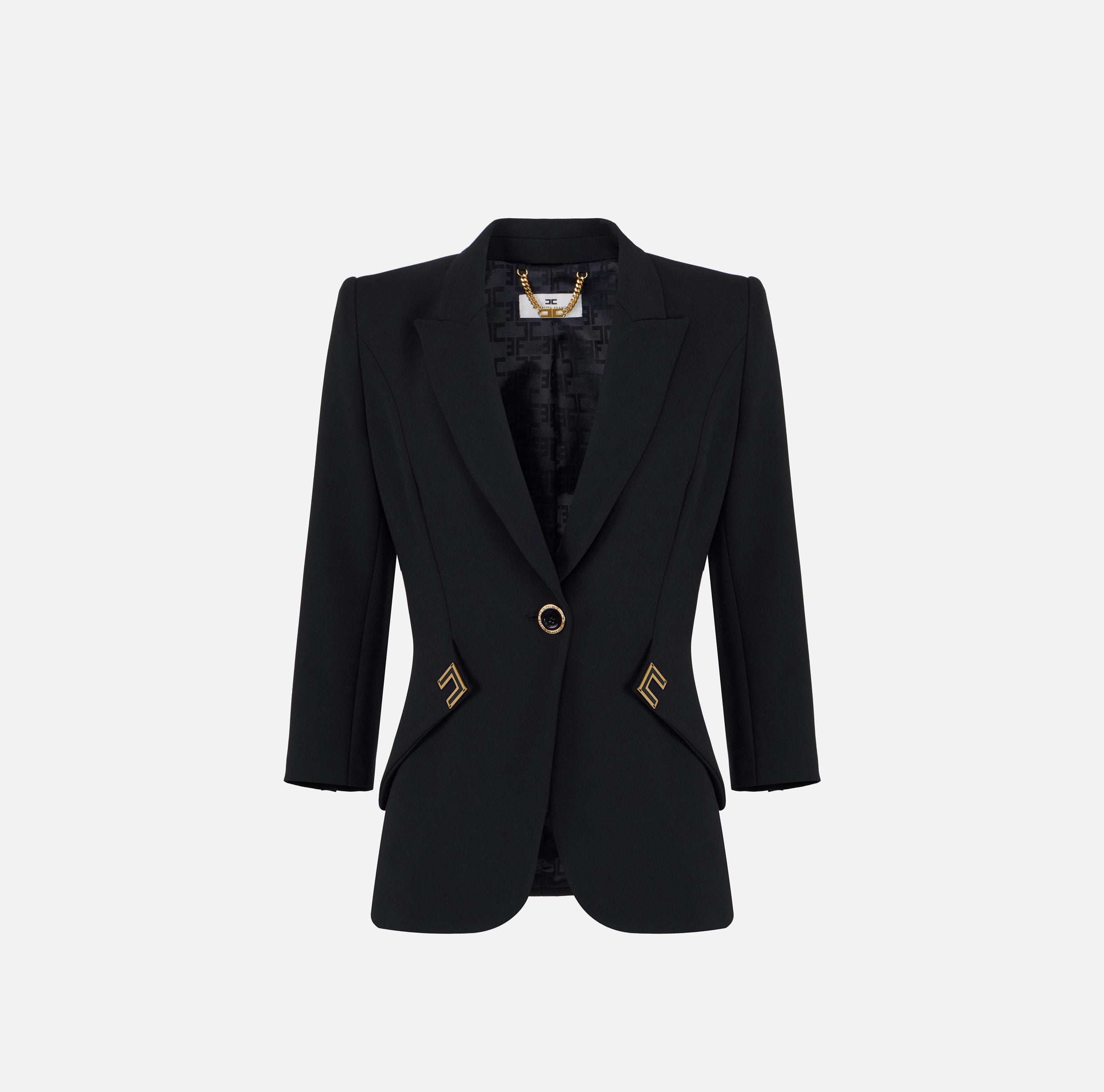 Giacca in doppio crêpe stretch con dettagli logo GI21561E2 110 ELISABETTA FRANCHI Nero 