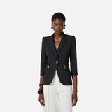 Giacca in doppio crêpe stretch con dettagli logo GI21561E2 110 ELISABETTA FRANCHI Nero 