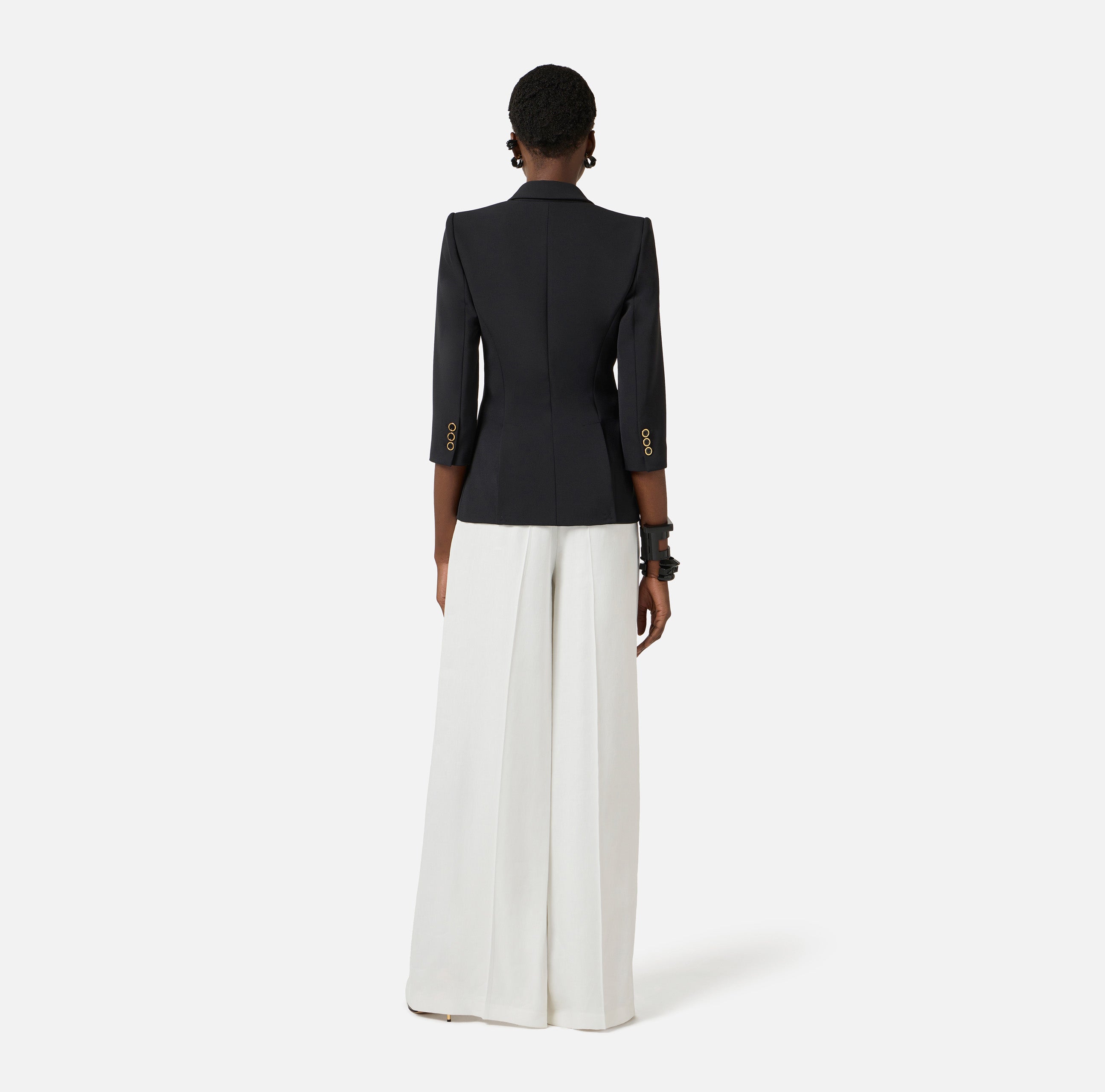 Giacca in doppio crêpe stretch con dettagli logo GI21561E2 110 ELISABETTA FRANCHI Nero 