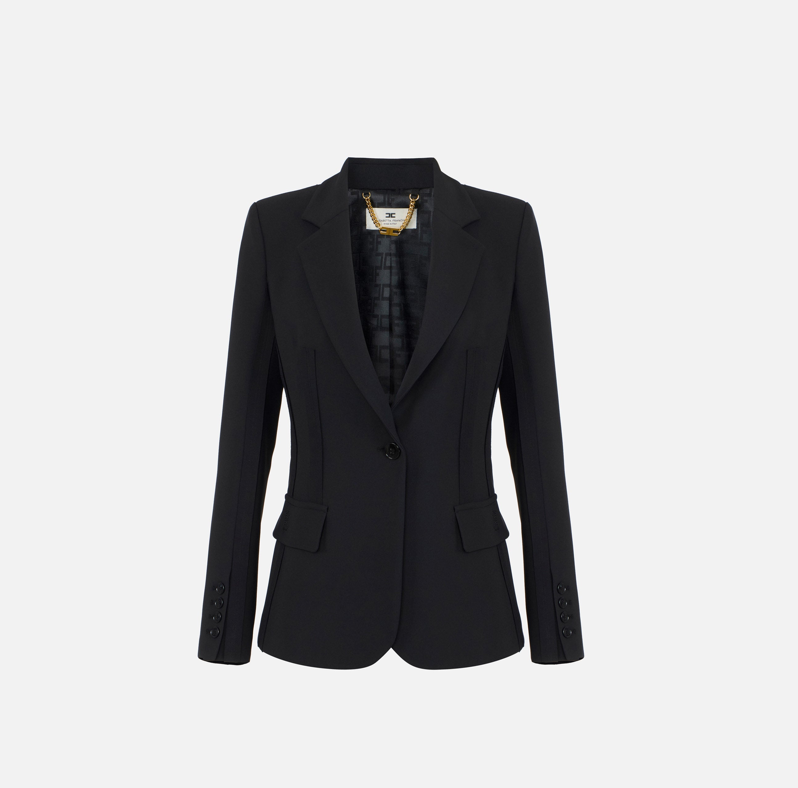 Giacca in doppio crêpe stretch con motivi a taglio vivo GI21661E2 110 ELISABETTA FRANCHI Nero 