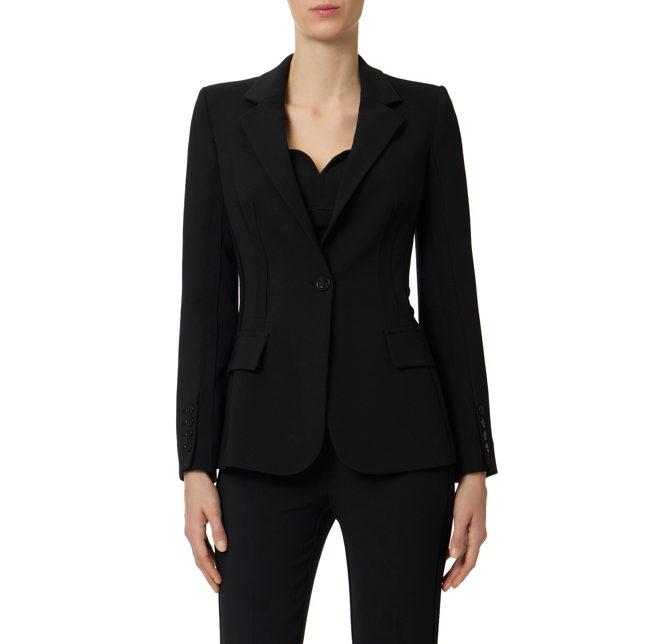 Giacca in doppio crêpe stretch con motivi a taglio vivo GI21661E2 110 ELISABETTA FRANCHI Nero 