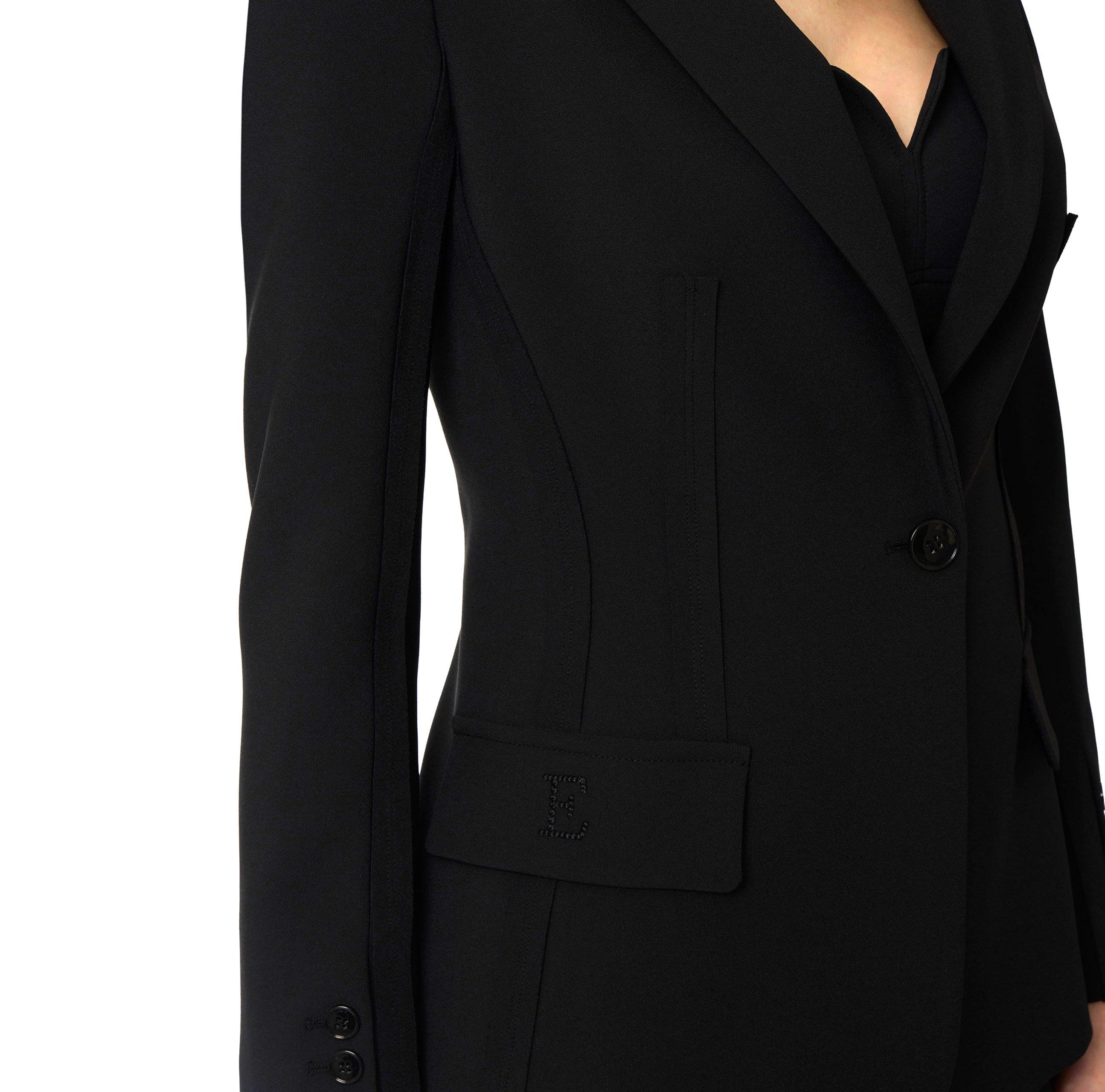 Giacca in doppio crêpe stretch con motivi a taglio vivo GI21661E2 110 ELISABETTA FRANCHI Nero 