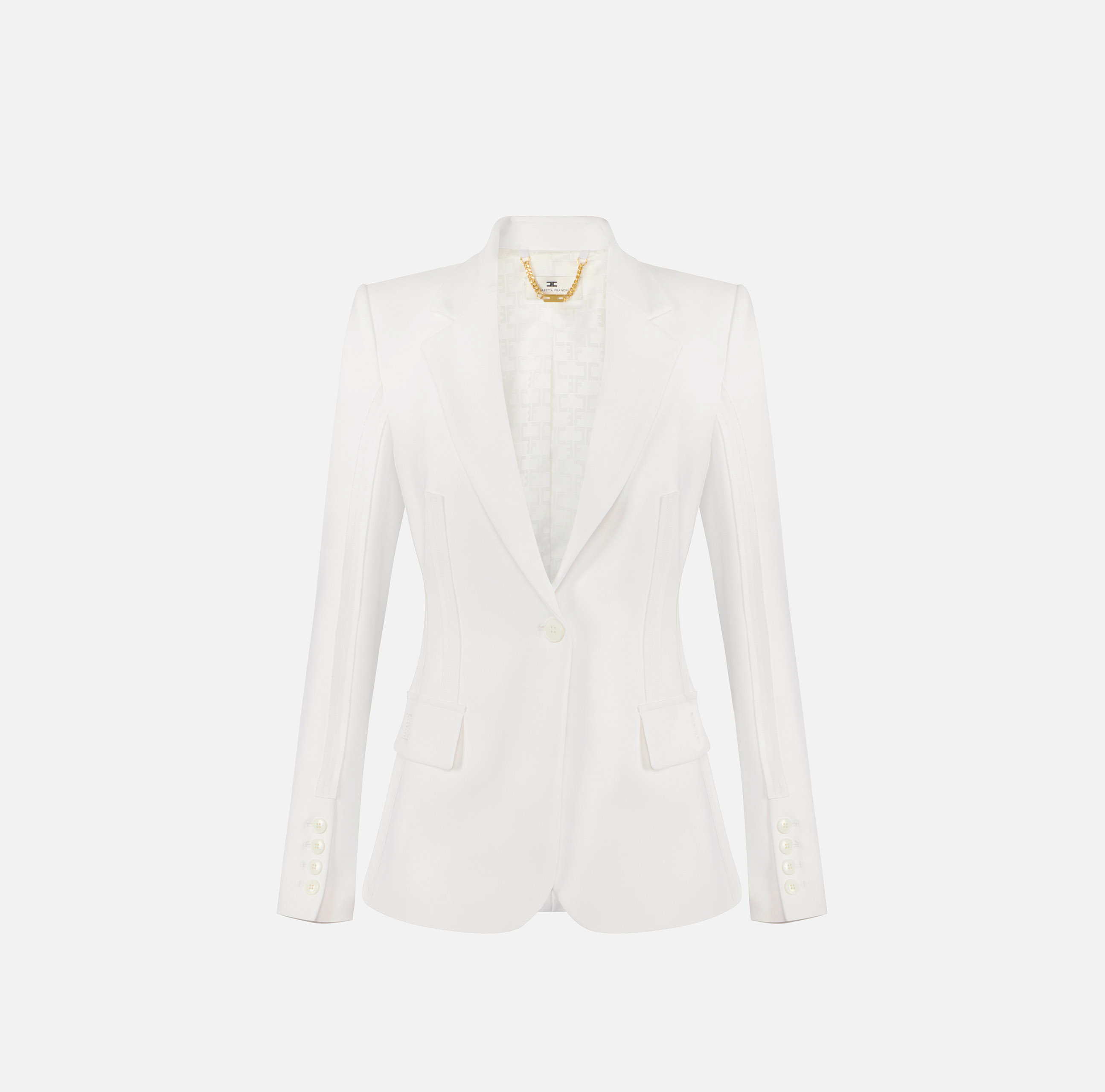 Giacca in doppio crêpe stretch con motivi a taglio vivo GI21661E2 360 ELISABETTA FRANCHI Avorio 