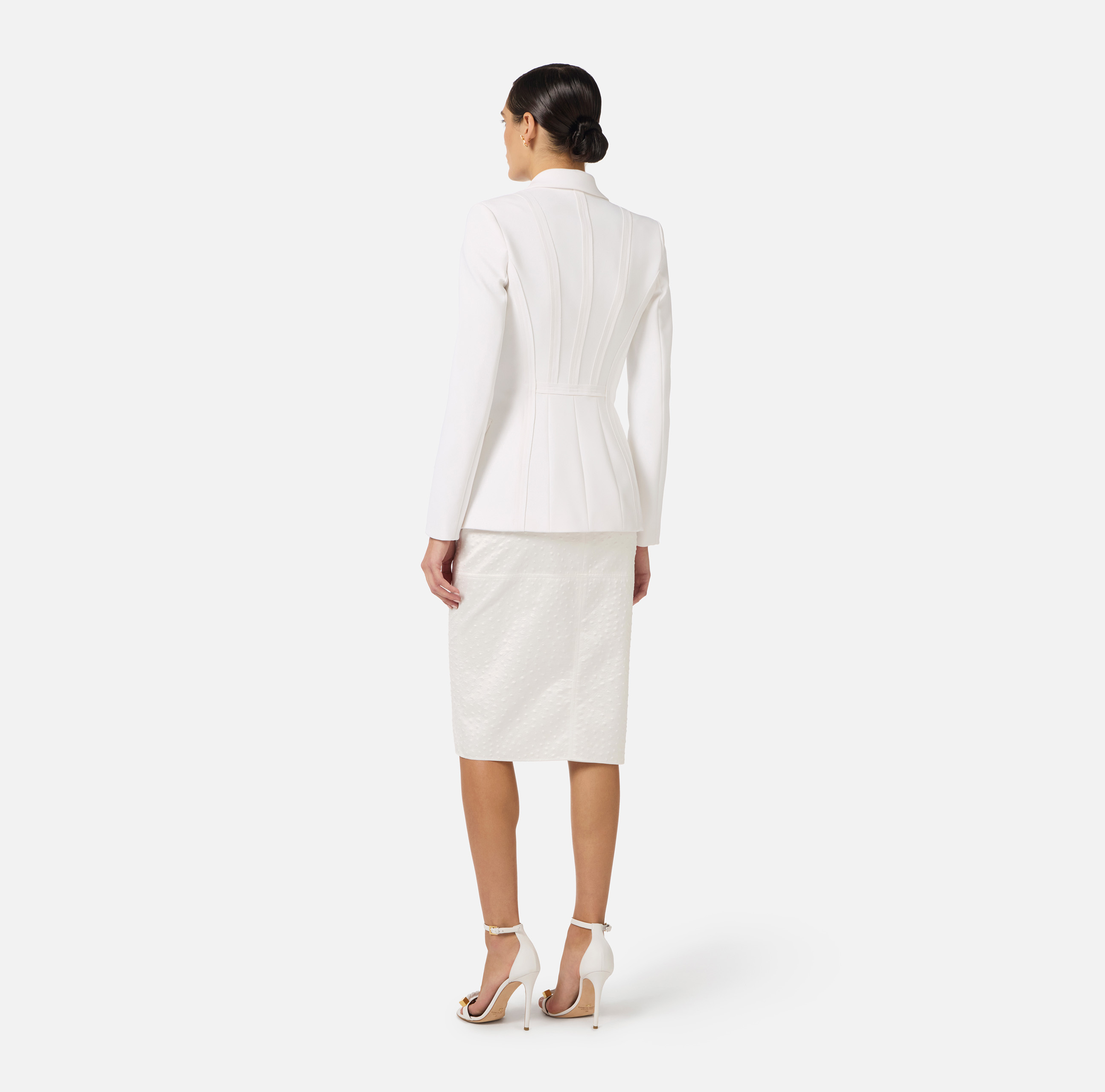 Giacca in doppio crêpe stretch con motivi a taglio vivo GI21661E2 360 ELISABETTA FRANCHI Avorio 