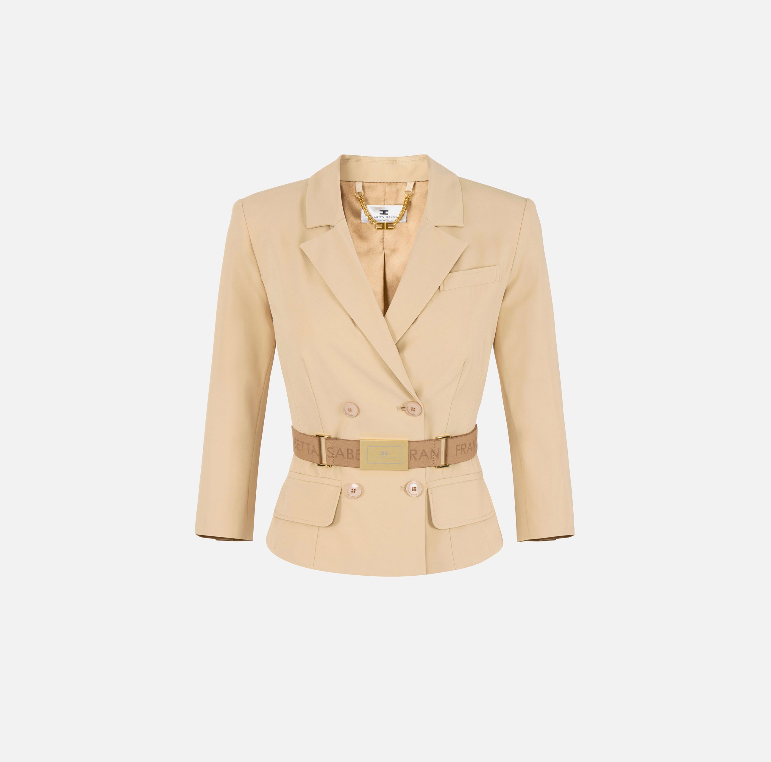 Giacca in tessuto tecnico bielastico GI22461E2 470 ELISABETTA FRANCHI Cammello 