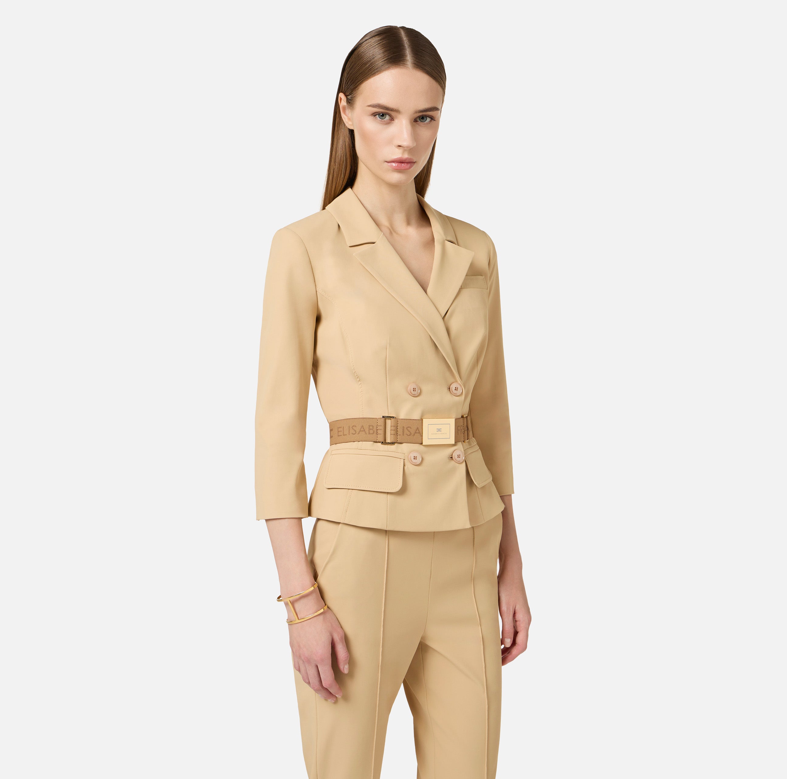Giacca in tessuto tecnico bielastico GI22461E2 470 ELISABETTA FRANCHI Cammello 