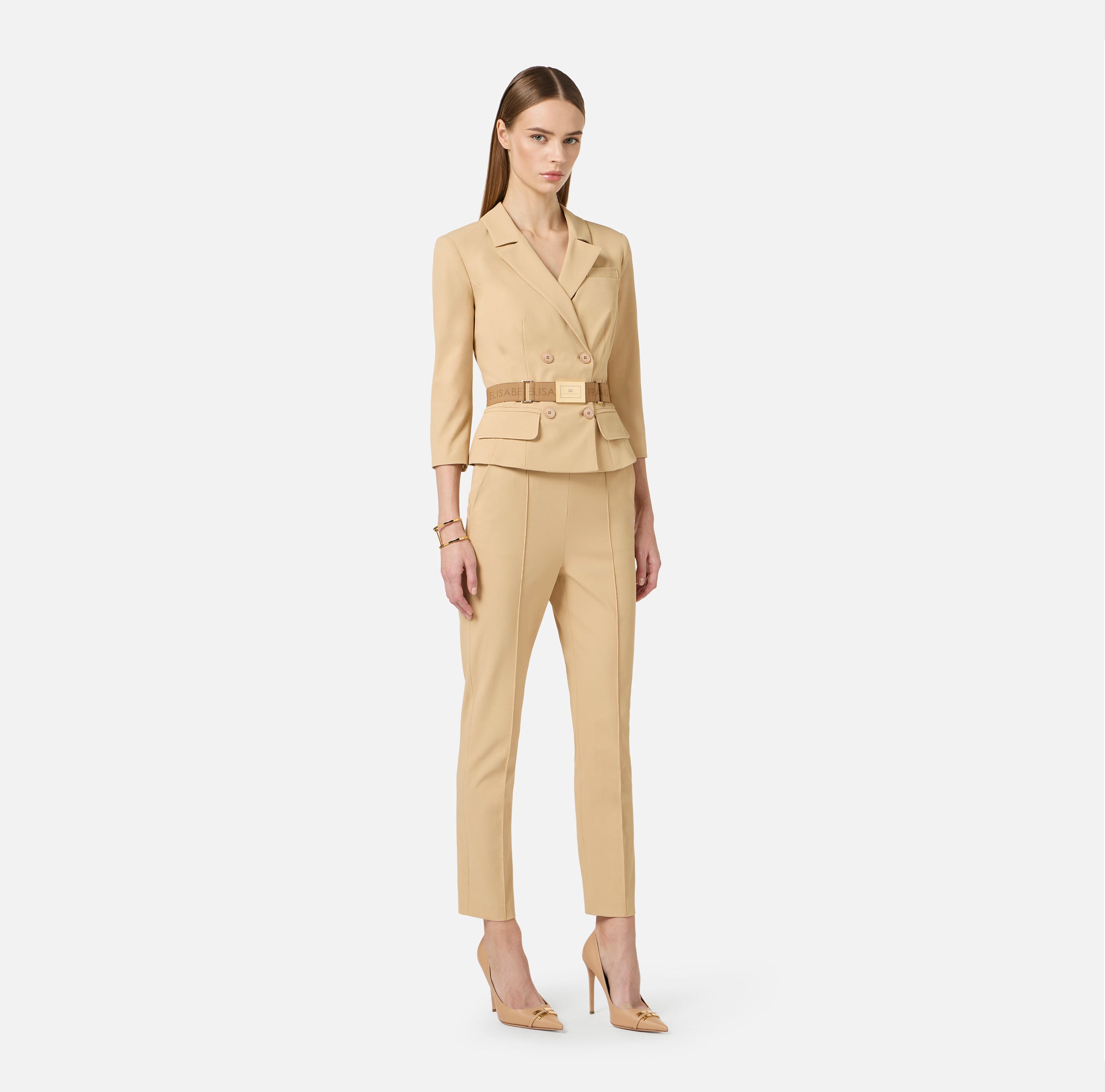 Giacca in tessuto tecnico bielastico GI22461E2 470 ELISABETTA FRANCHI Cammello 