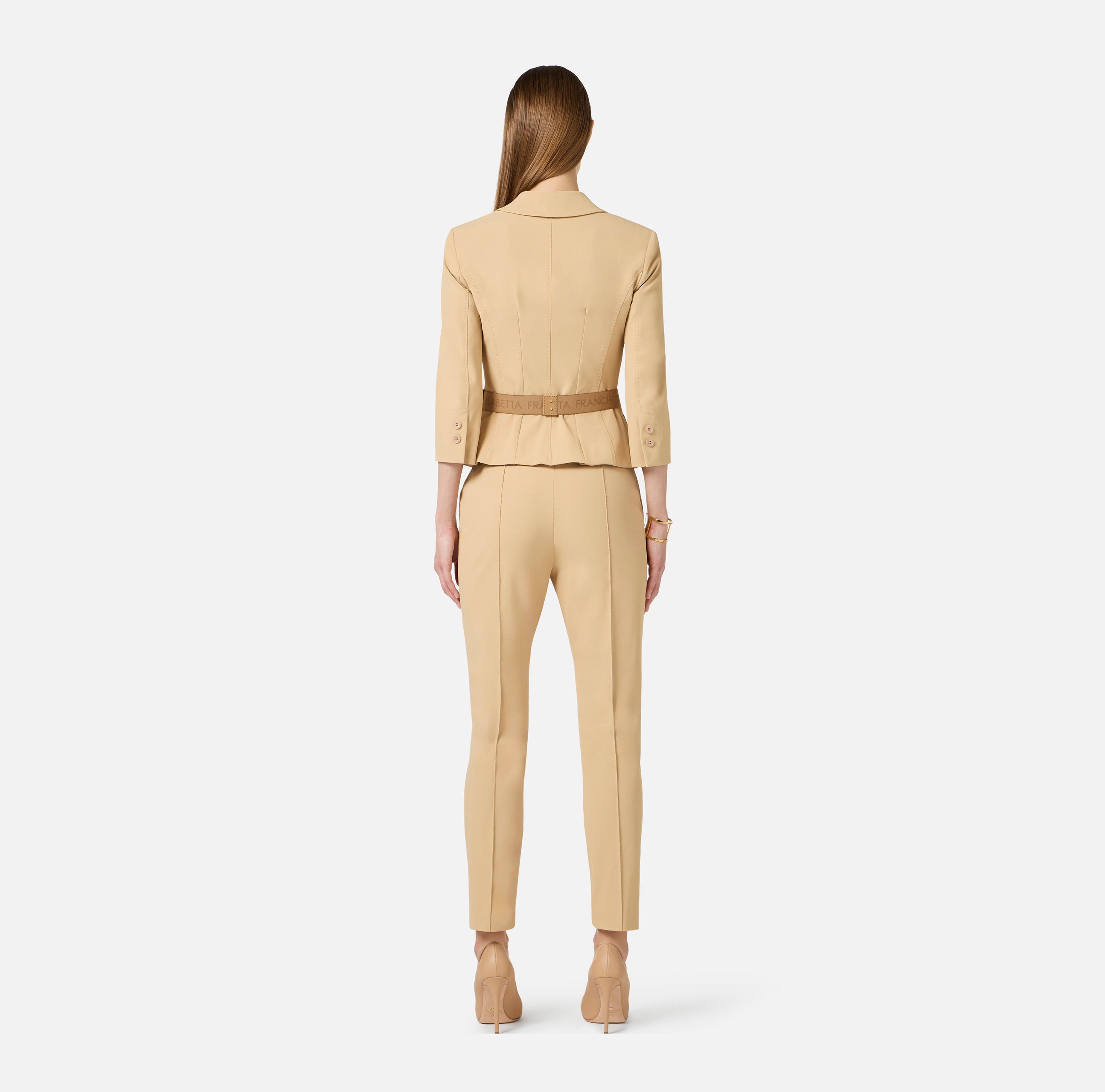 Giacca in tessuto tecnico bielastico GI22461E2 470 ELISABETTA FRANCHI Cammello 